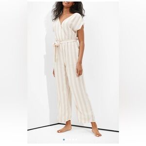 American Eagle Outfitters Beige Striped Jumpsuit